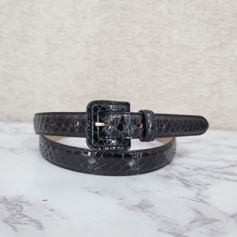 Doncaster Black Italian Leather Snakeskin Belt Sleek Slender